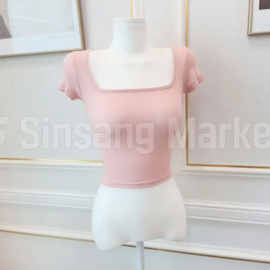 [빠른발송] 스퀘어 크롭 반팔 골지 네모넥 스판 쫀쫀 섹시 워터밤