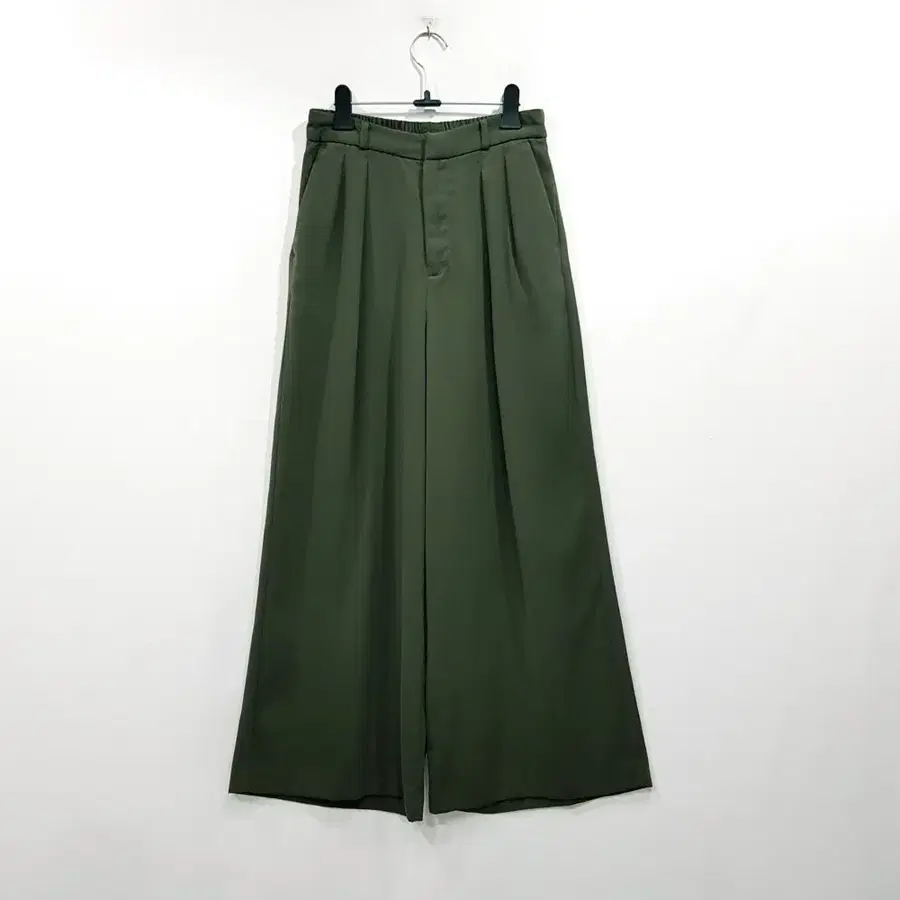 R1020 빈티지 카키색 하이웨스트 오피스룩 하객룩 와이드 슬랙스 바지 여M