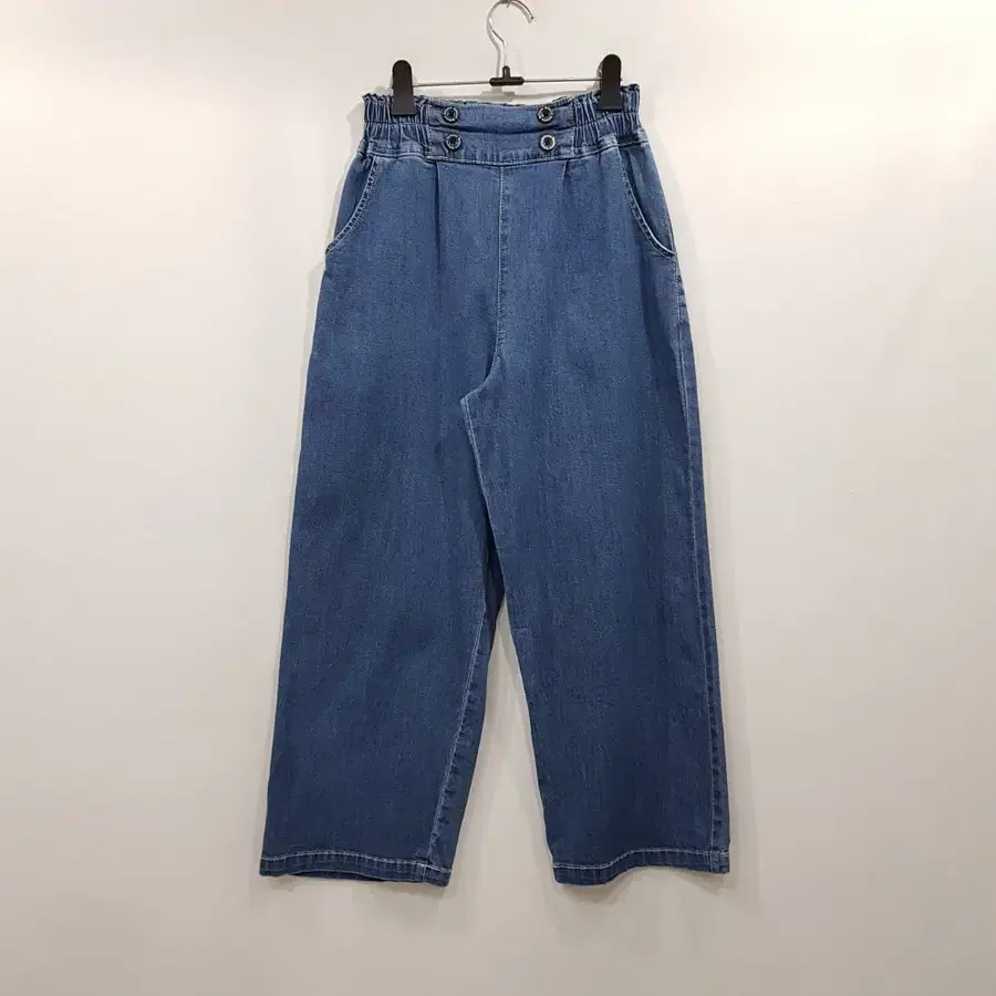 R1026 JPN 빈티지 밴딩 하이웨스트 스판 9부 데님 와이드 청바지 여S