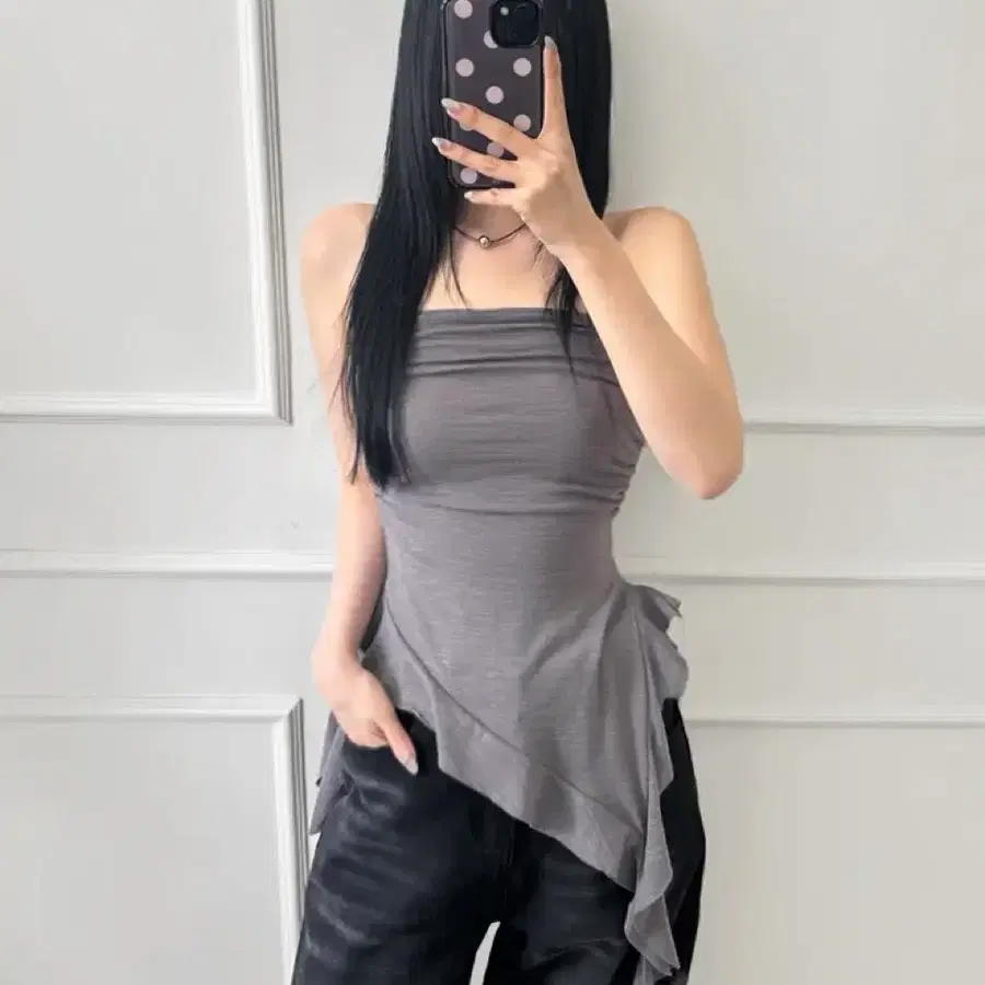 프릴 셔링 러플 밴딩탑 차콜
