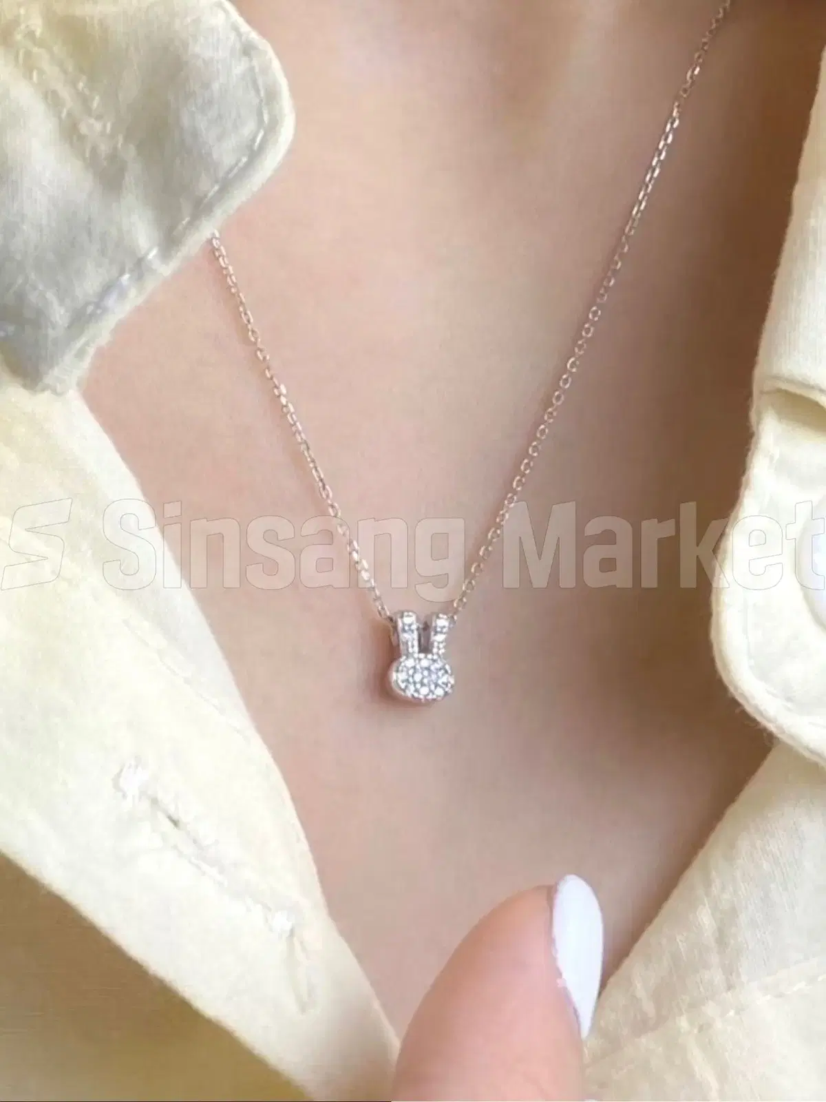 [빠른발송] 토끼 큐빅 목걸이 실버925