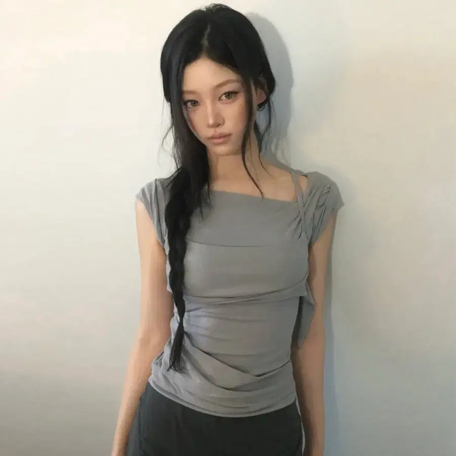 플레이업 레이어드 Layered Bustier T-shirt Gray