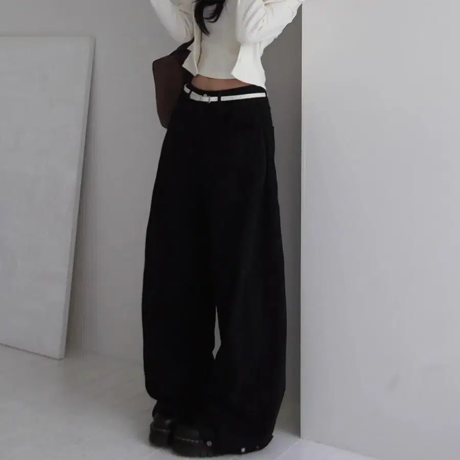 블랙 와이드 데님 팬츠