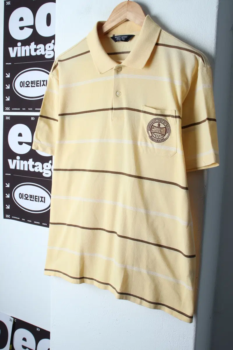 (XL) 먼싱웨어 반팔 카라 티셔츠 골프 스트라이프 노랑-H36752