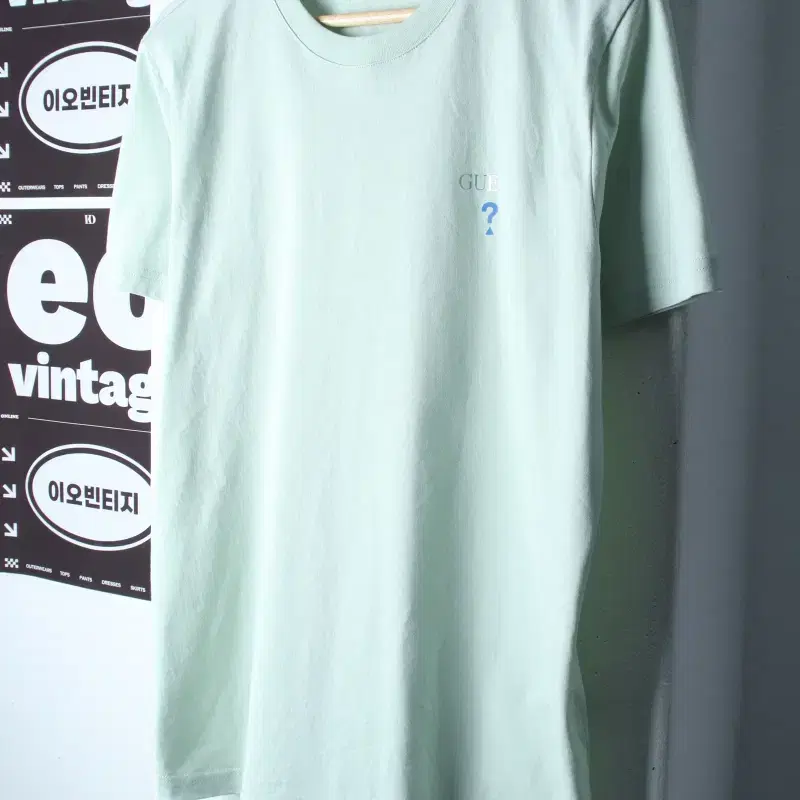 (L-XL) 게스 반팔 티셔츠 홀로 로고 연그린 올드스쿨-H36770