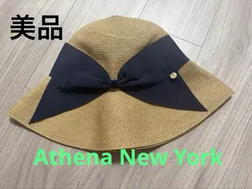 아테나 뉴욕 밀짚모자 리본 네이비