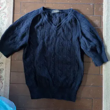 United Arrows 케이블 니트 오분 소매 네이비
