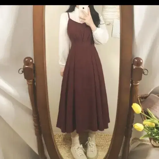 에이블리 와인색 뷔스티에 롱원피스 지그재그