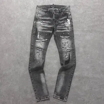 00s 스키니 데님 데미지 페인트 가공 펑크 swag y2k