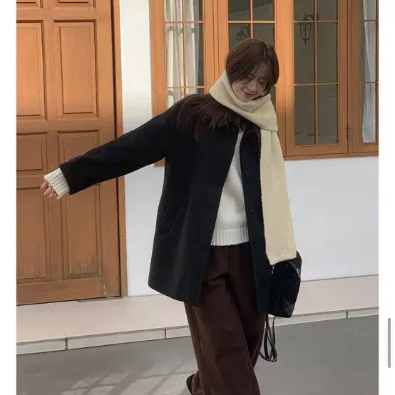 케이클럽 케이티 히든단작 울 하프 코트 블랙 M