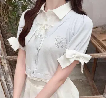 evelyn 리본 셔츠 도킹 니트 반팔