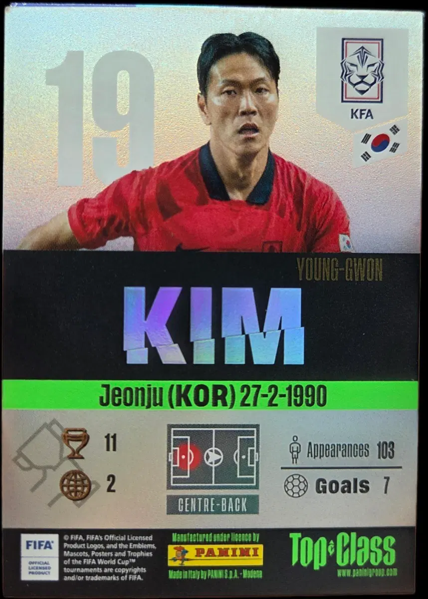파니니 탑클래스 김영권 축구카드