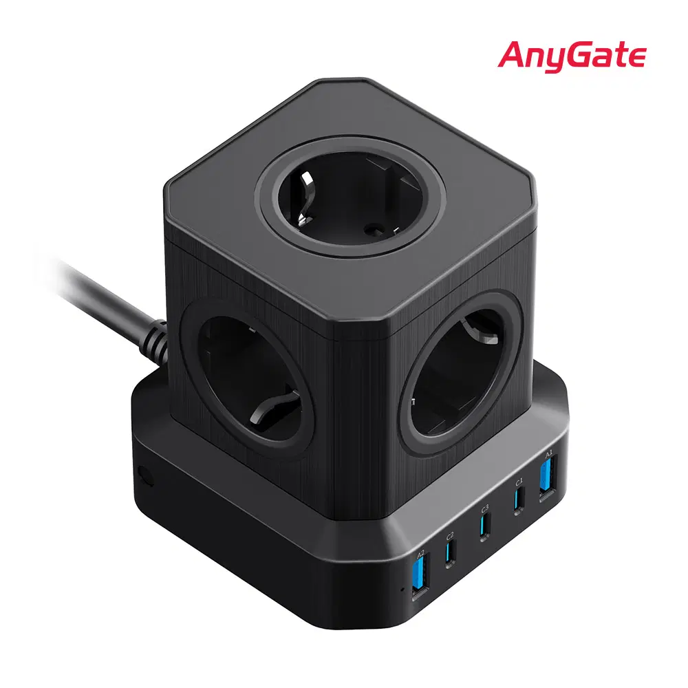 [딜러직판가/새상품][AC489] Anygate 버티컬 5구 2M 4000W 멀티탭 타워형 큐브형 black 65W 5포트 초고속