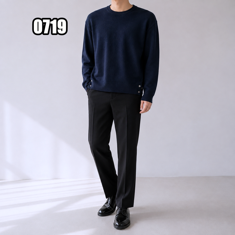 L 톰브라운 파인 메리노 울 센터 백 RWB 인타르시아 스트라이프 클래식 크루넥