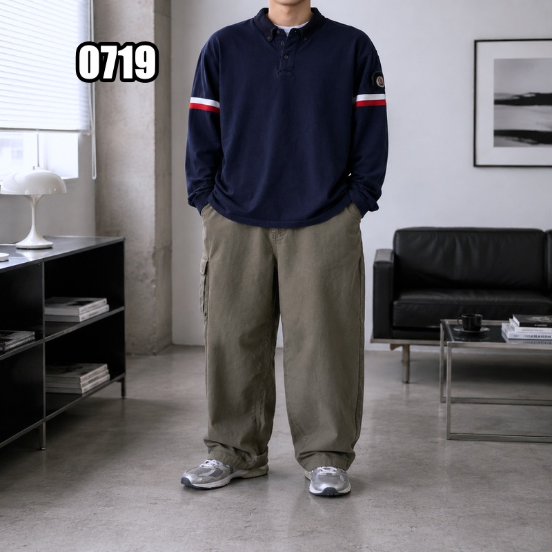 L 몽클레르 삼색 완장 롱슬리브 카라티