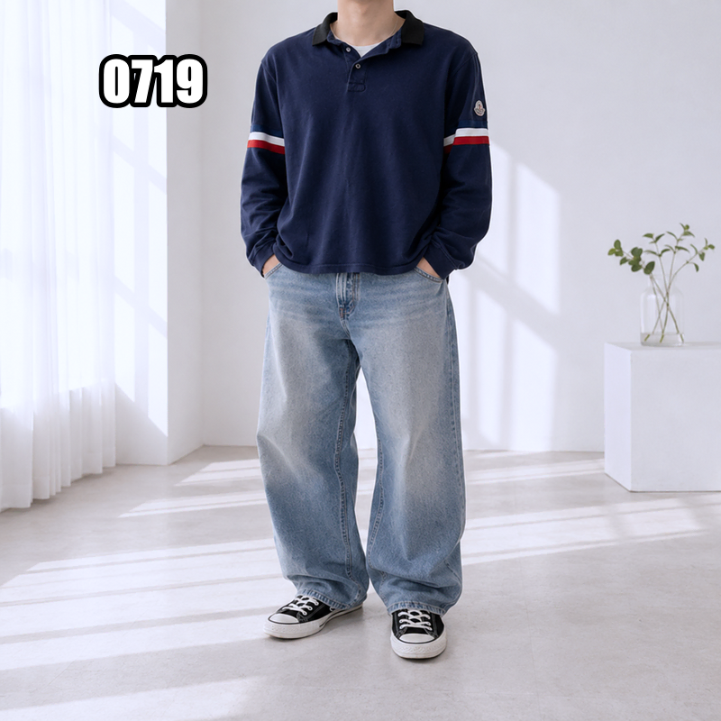 L 몽클레르 삼색 완장 롱슬리브 카라티