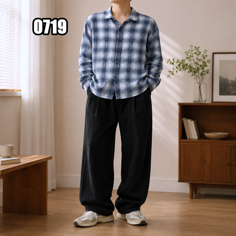 XL 지오송지오 스케르조 아트워크 체크 셔츠 블루