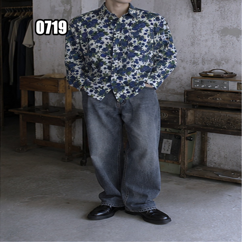 XL 폴 스미스 플라워 패턴 긴소매 카라 셔츠