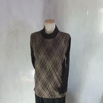 택 포함 새상품 아가일 니트 목넥 그랜파코어