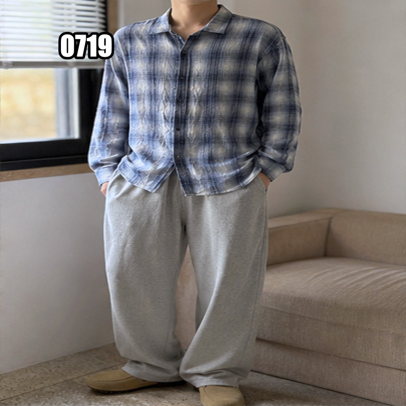 XL 지오송지오 스케르조 아트워크 체크 셔츠 블루