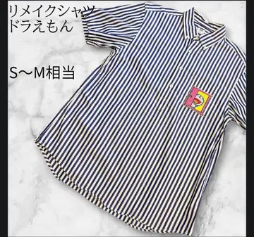리메이크 반팔 셔츠 S~M 상당 도라에몽 와펜 스트라이프
