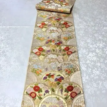 순수 실크 당나라 직물 꽃 부채 파도 길상 문양 금은사 육통 무늬