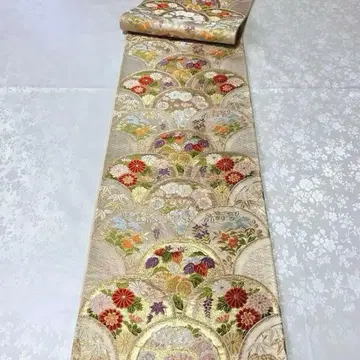 순수 실크 당나라 직물 꽃 부채 파도 길상 문양 금은사 육통 무늬