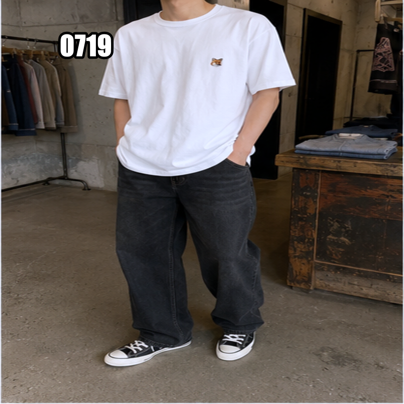 XL 메종 키츠네 폭스 헤드 패치 레귤러 반팔 티셔츠