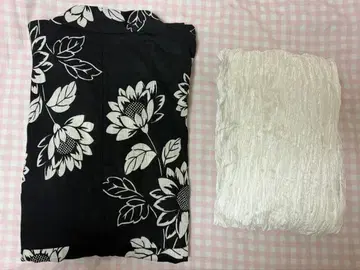 유카타 블랙 화이트 해바라기 여성용 오비