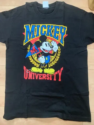 90s USA제 MICKEY UNIVERSITY 티셔츠 블랙 XL초