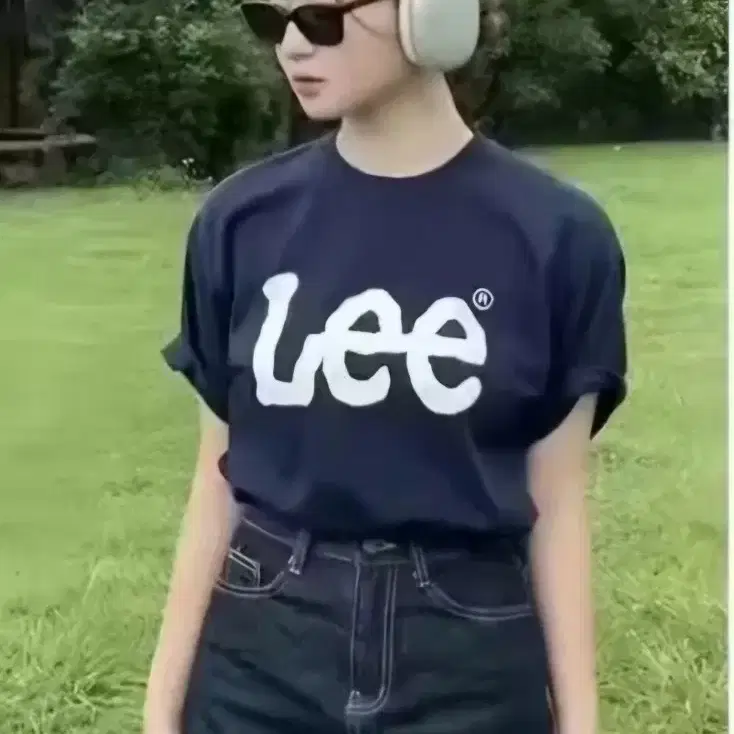 Lee 프린팅 네이비 반팔티