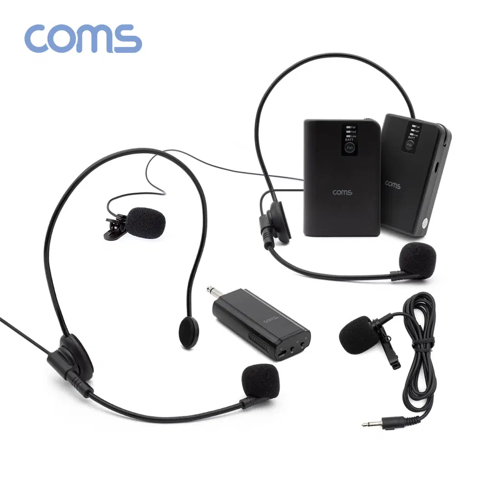 딜러가격(새상품)[WW477] Coms 듀얼 UHF 무선 헤드셋 마이크 + 핀 마이크 송수신기 세트(마이크 2대 동시사용)