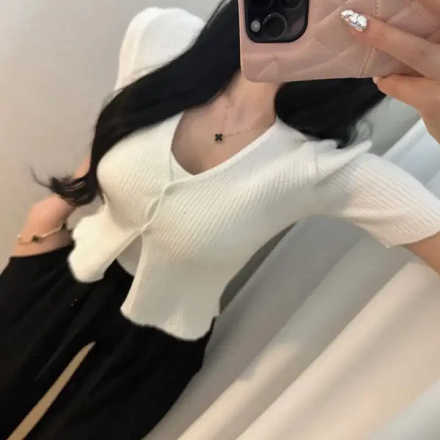 투버튼 브이넥 반팔 골지 가디건