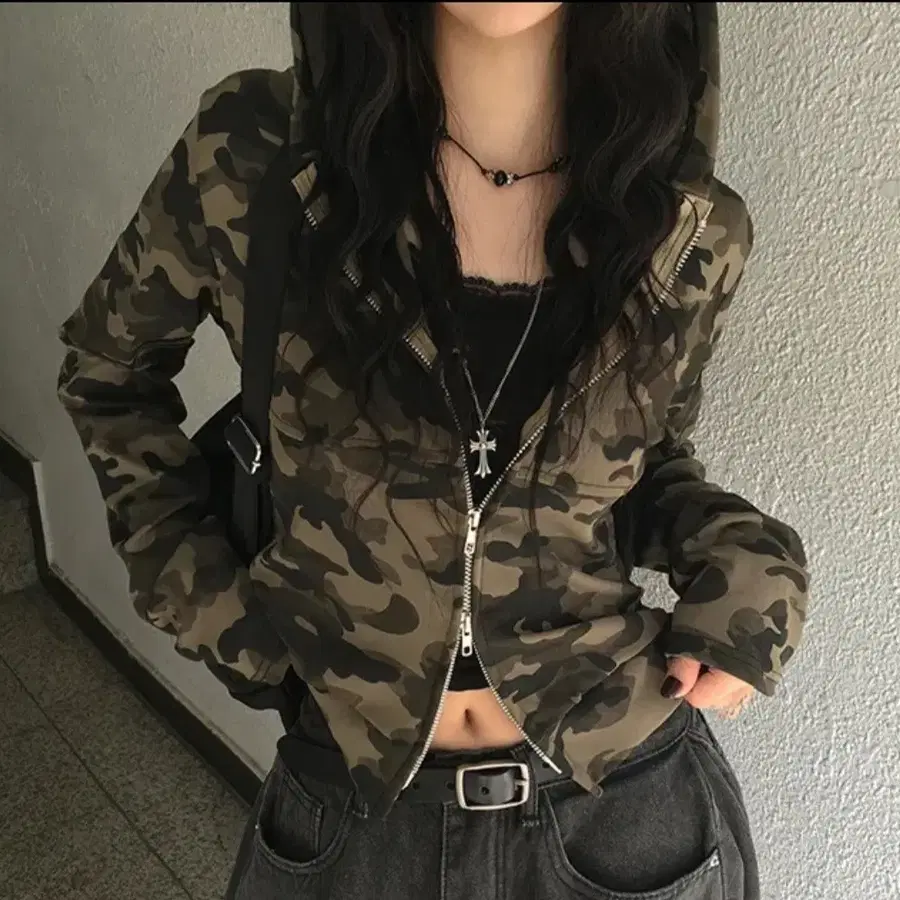 카모 투웨이 밀리터리 빈티지 유니크힙 후드집업
