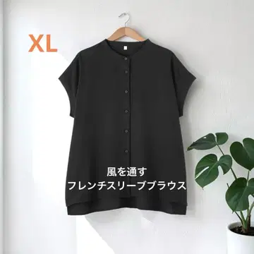무인양품 바람이 통하는 프렌치 슬리브 블라우스 블랙 XL