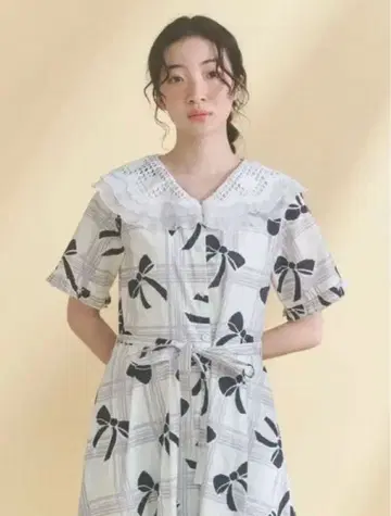 merry jenny ribbon 레이스 스칼라 셔츠 원피스 아이보리