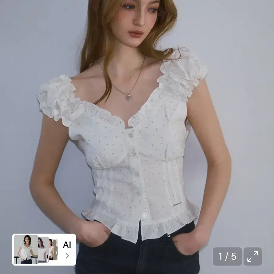 로제프란츠 프릴 셔링 슬리브리스 플라워 M