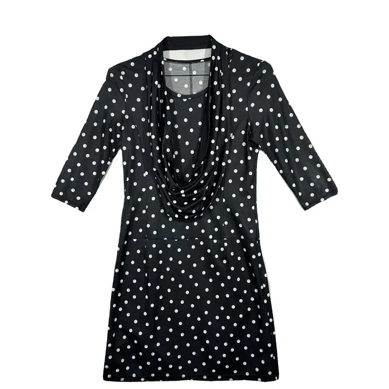 GABARDINE K.T 블랙 화이트 도트 드레이프 하객룩 원피스 [M] 폴리에스터 혼방