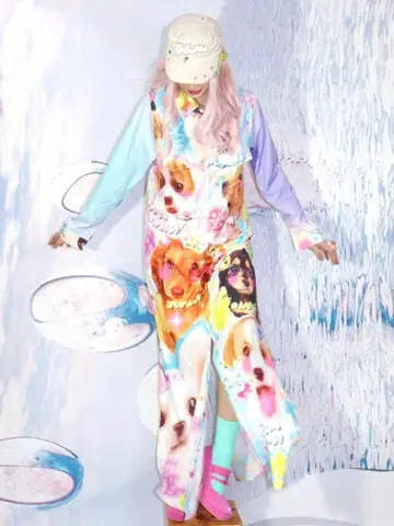 셔츠 원피스 [ LEERROO ] Dog print long dress