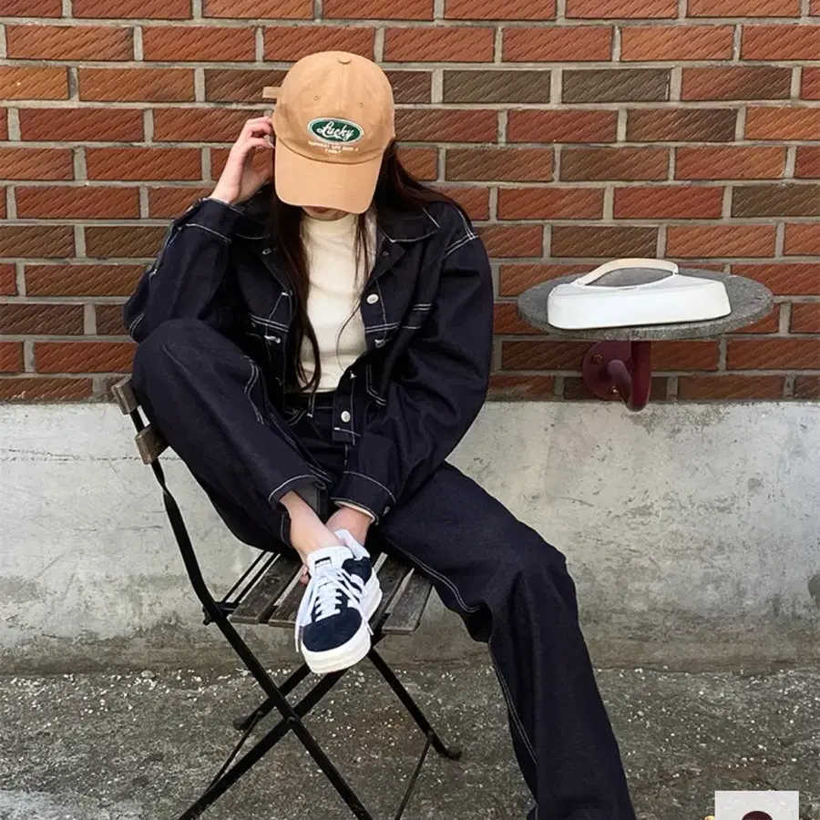 메이빈스 생지 스티치 데님 자켓 + 와이드팬츠 세트