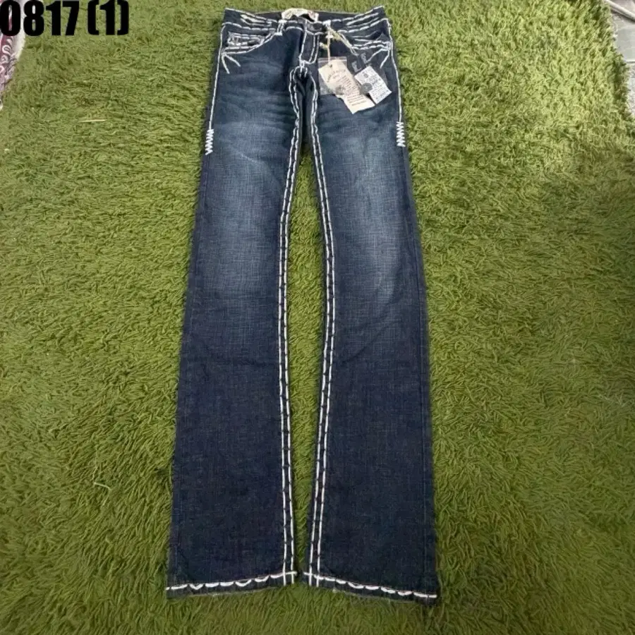 빈티지 청바지 여성용 흰색 스티치 부츠컷