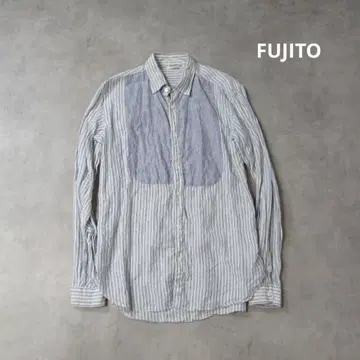 FUJITO / 린넨 스트라이프 롱 슬리브 셔츠 린넨 긴팔 상의