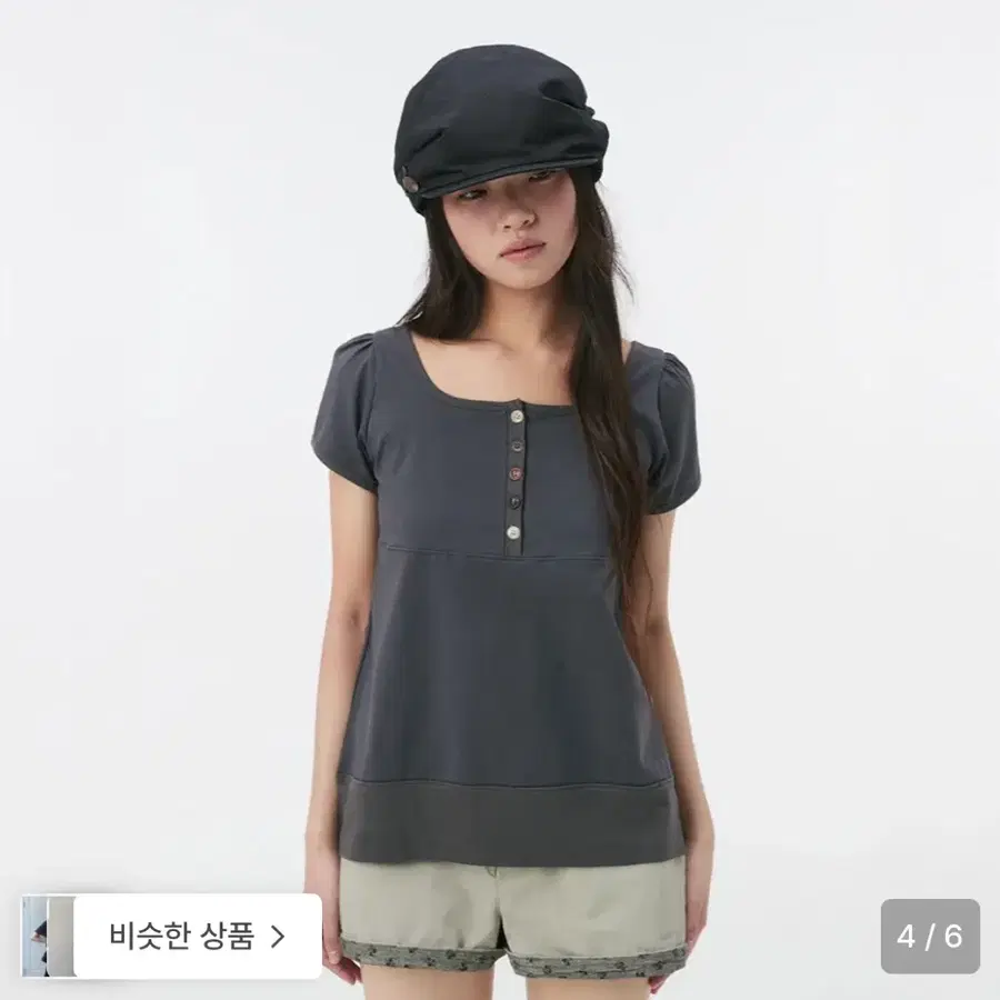 오헤시오 SQUARE NECK JERSEY BLOUSE 차콜