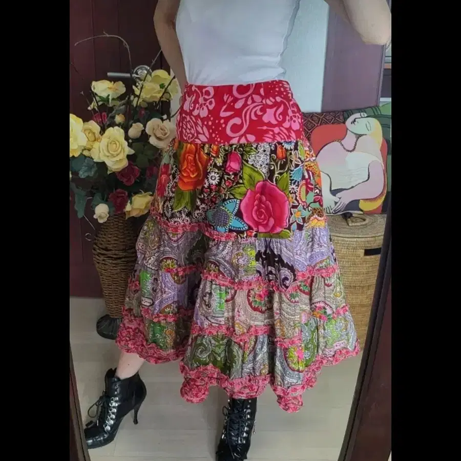 오일릴리 한정판 패치워크 캉캉 스컷