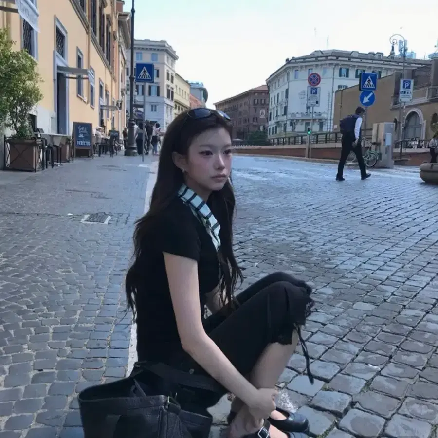 미레코 LACE CORSET CAPRI PT BLACK 카프리팬츠