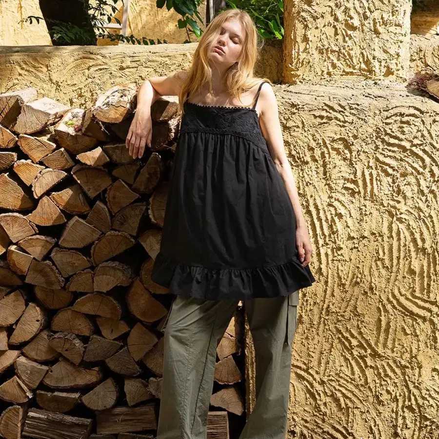 위드아웃썸머 romantic slip dress_black