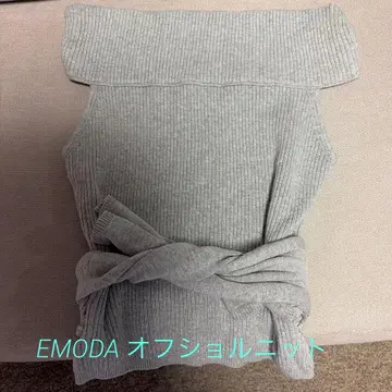 [ 미사용 ] EMODA 오프숄더 니트 그레이 반팔 갸루 Y2K