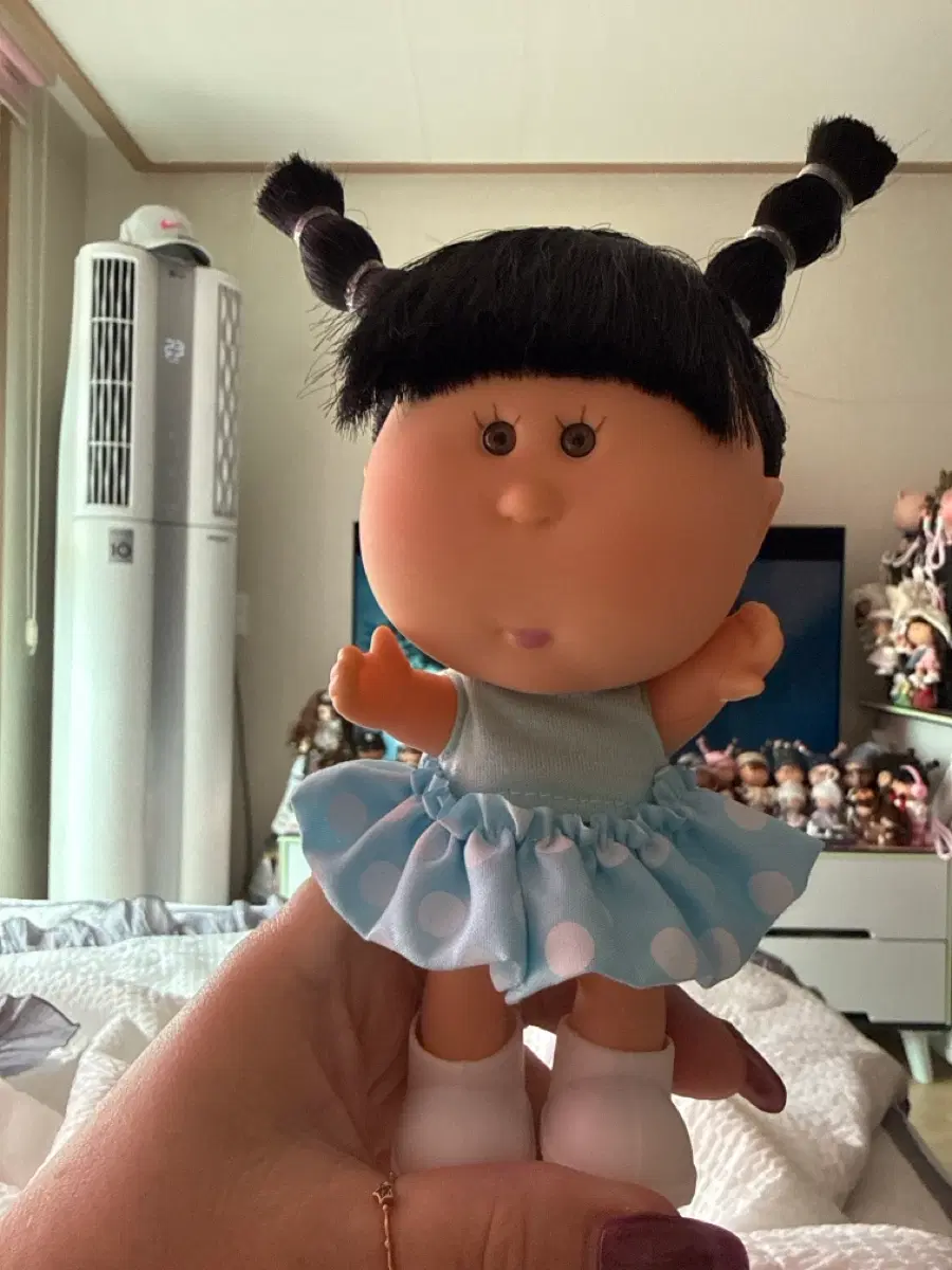 왕감자인형아기 파마머리 블루 원피스