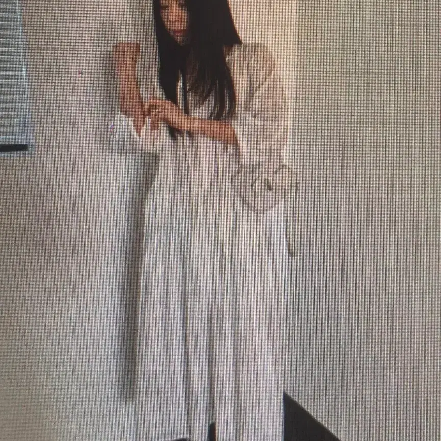 (해외배송)화이트 자수 7부소매 원피스