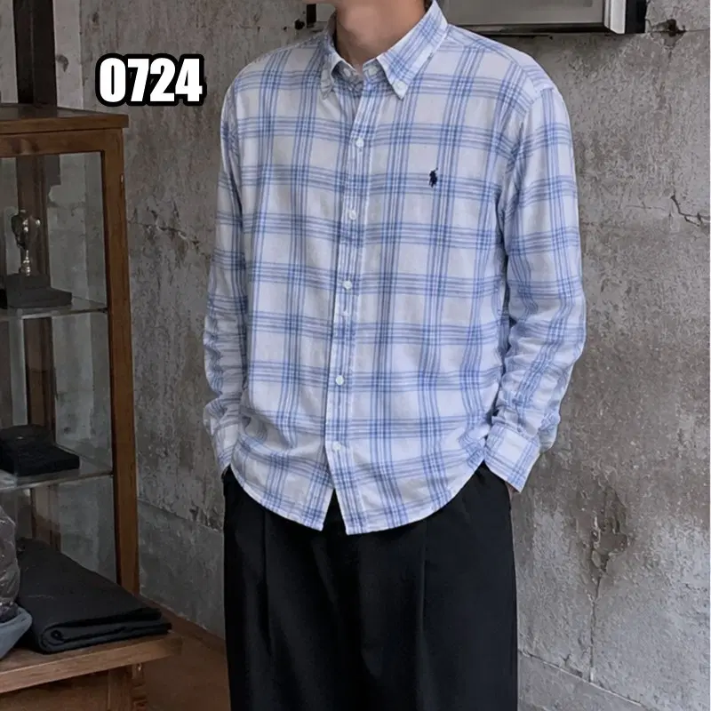 M 폴로 랄프 로렌 플래드 체크 린넨 셔츠